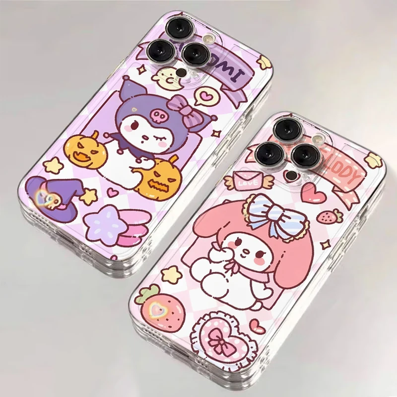 

Sanrio Kuromi My Melody Cute Clear Soft Case for iPhone XR XS 15 14 16 Plus 7 8 SE 16e 13 12 11 Pro Max