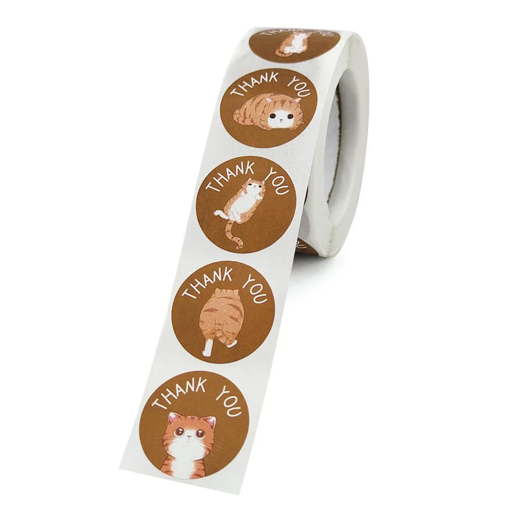 500Pcs/Roll Cat Thank You Stickers Portable Self Adhesive Labels For  Jewelry Hangtags Gift Necklace Ring Display Packaging