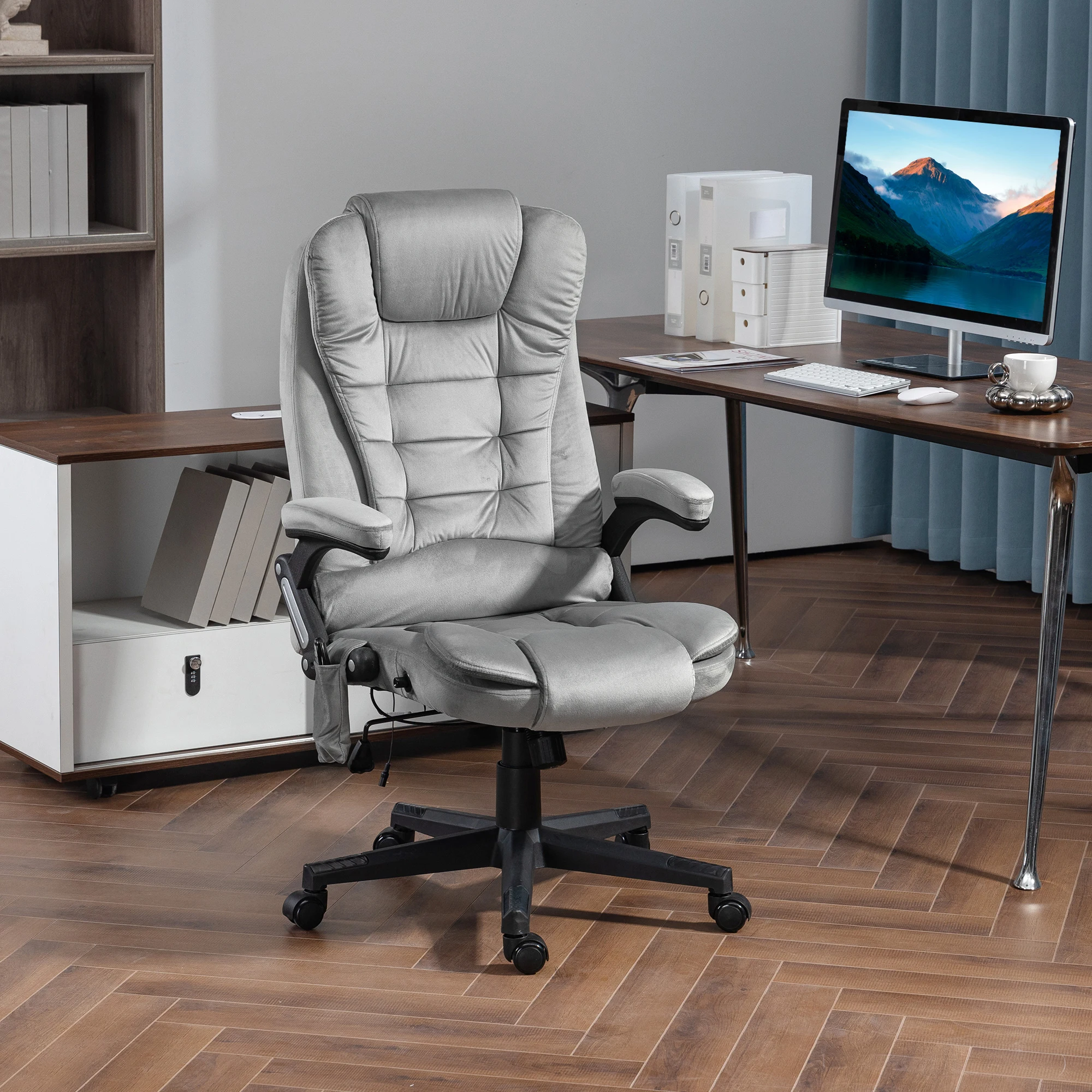 Massage Office Chair with 6 Points Heat Velvet Executive Office Chair Gray image 3