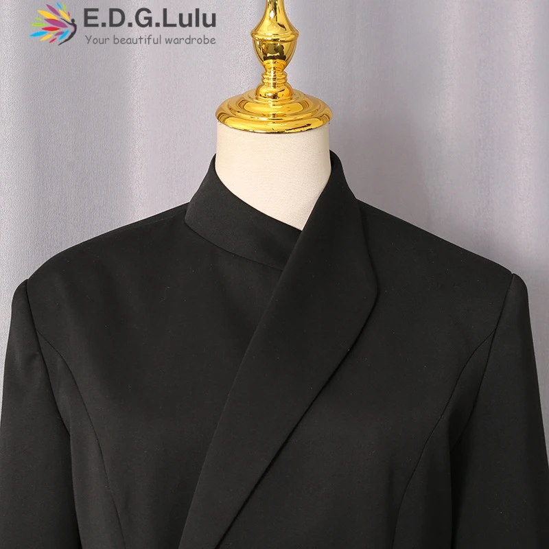 EDGLuLu 2 Piece Set Irregular Turn-Down Collar One Button Suit Jacket+High-Waisted Suit Pants Outfits Two Piece 0428