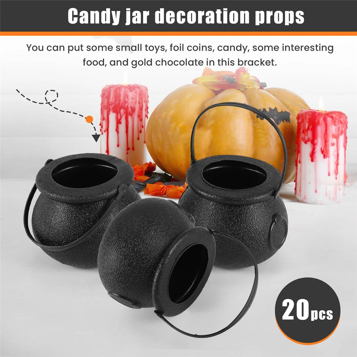 20 Pcs Mini Candy Kettles Witch Skeleton Cauldron Holder Pot with Handle for Halloween Easter 'S Day Party