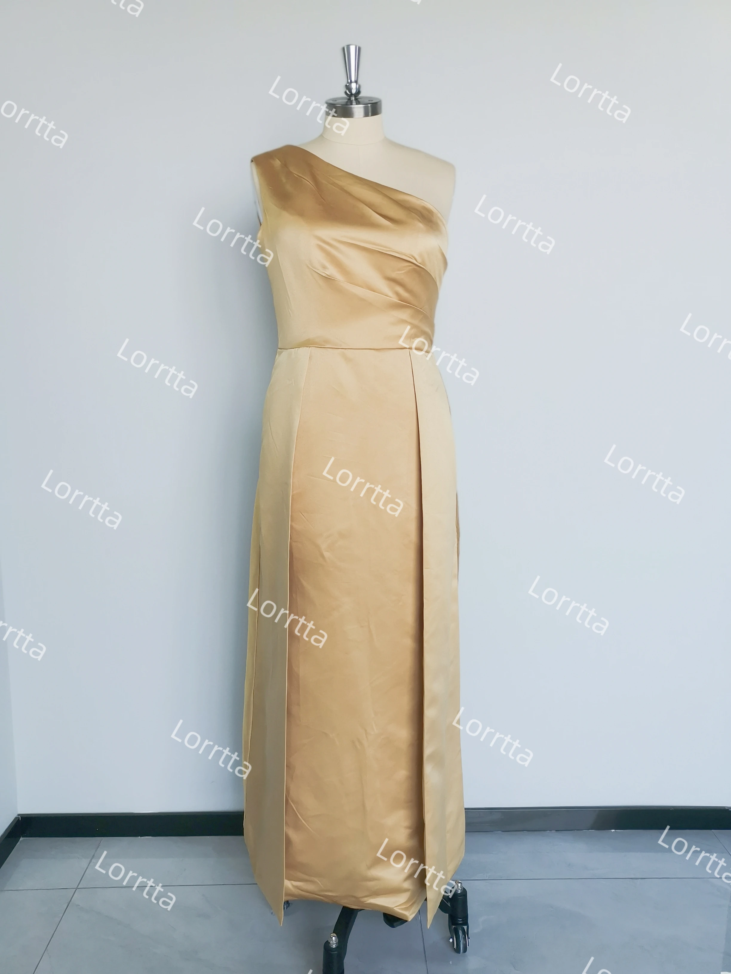 Satin One-Shoulder Evening Dresses Elegant A-line Sleeveless Court Train Plain Simple Special Occasion Dress Wedding Guest Gown