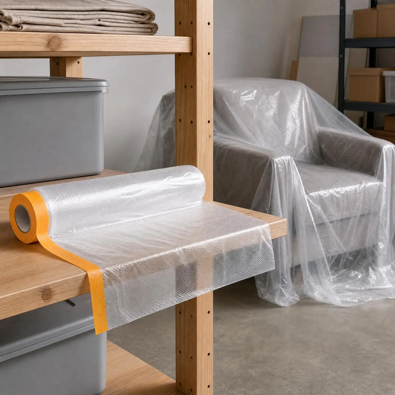 Transparent Dust Cover Wrap for Furniture Sofa Bed Table Cabinet with Anti Slip Strip Film