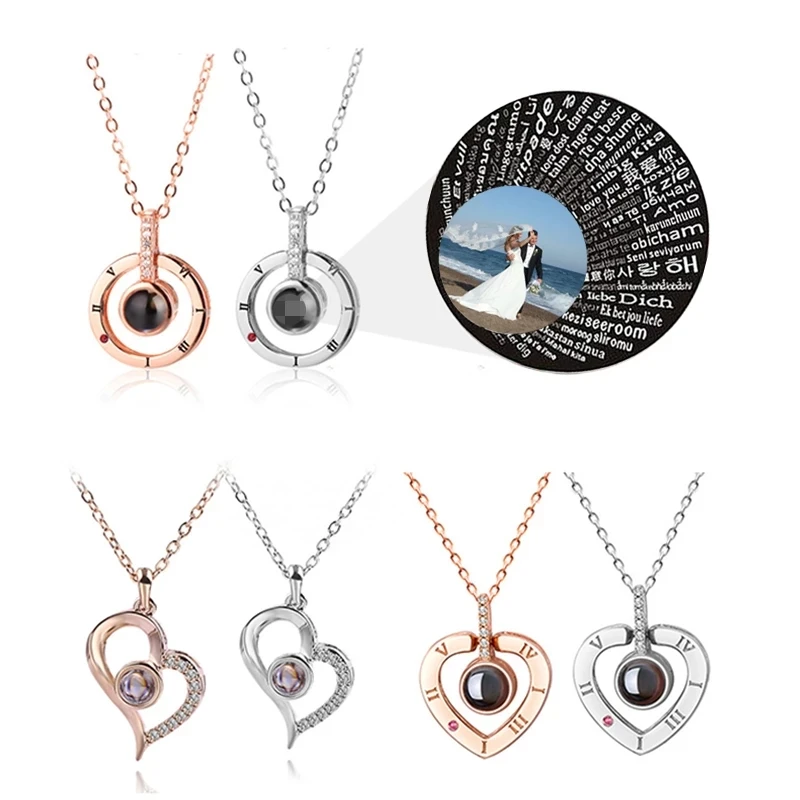 

Custom Photo Projection Necklace Customized Name Photo 100 Languages I Love You Pendant Necklace Personalize Heart Memorial Gift
