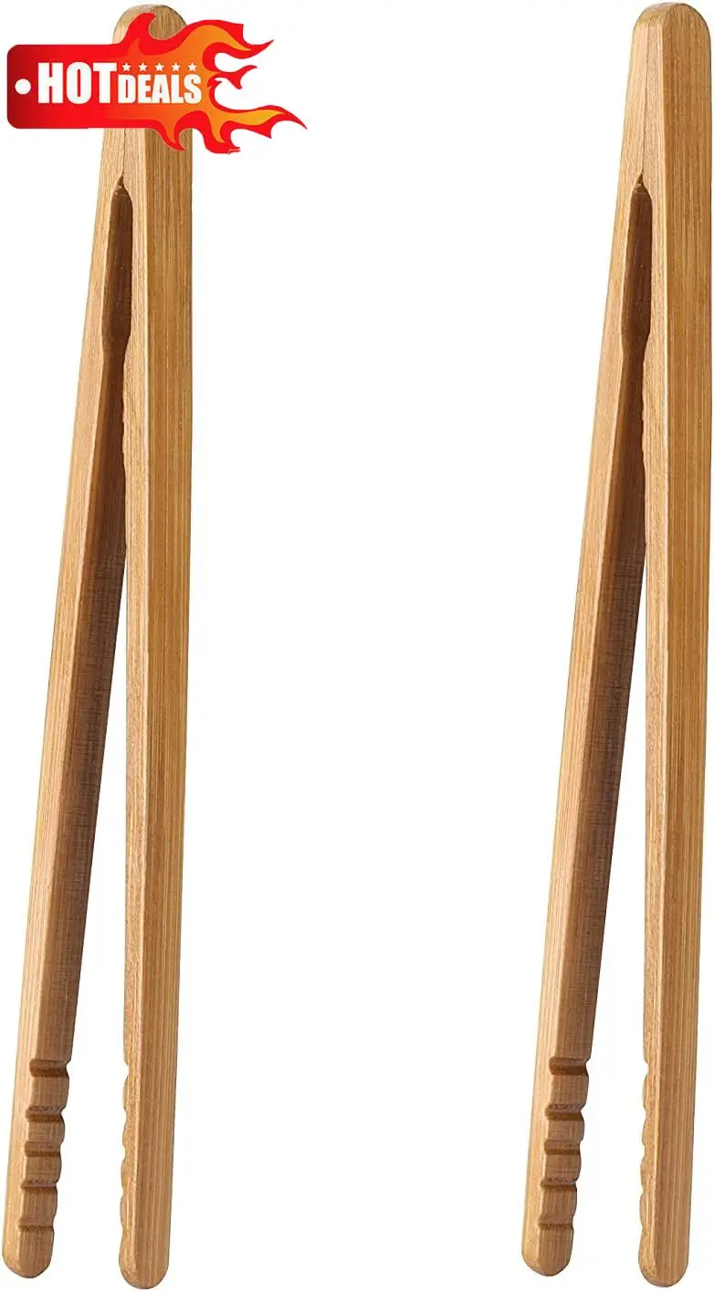 

НОВЫЕ щипцы для тостов, бамбуковые 7-дюймовые набор из 2 деревянных щипцов для тостера, маленькие кухонные щипцы, термостойкая натуральная кухонная утварь