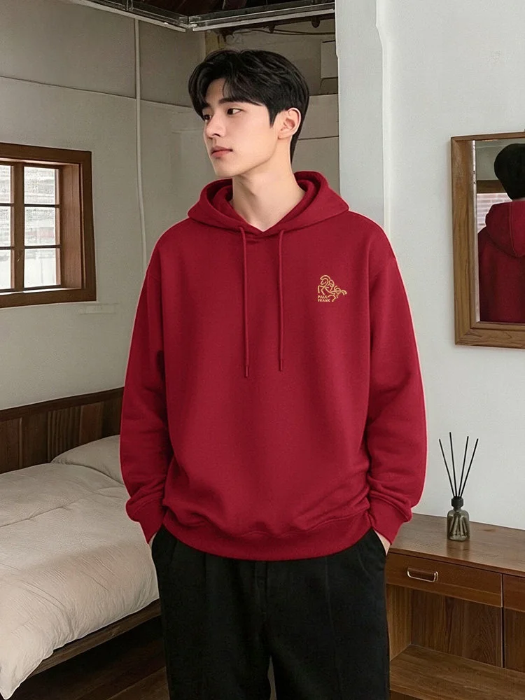 

Hooded Fce Sweatirt Men's Autumn Winter Red Luy Year New Year's Outfit Big Mouth Monkey Print Casual Long S...