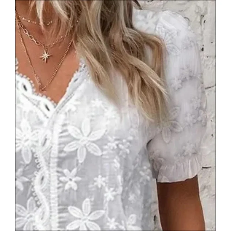 Summer casual V-neck lace patchwork shirt shirt for women\'s clothing blouse women  blusas de mujer