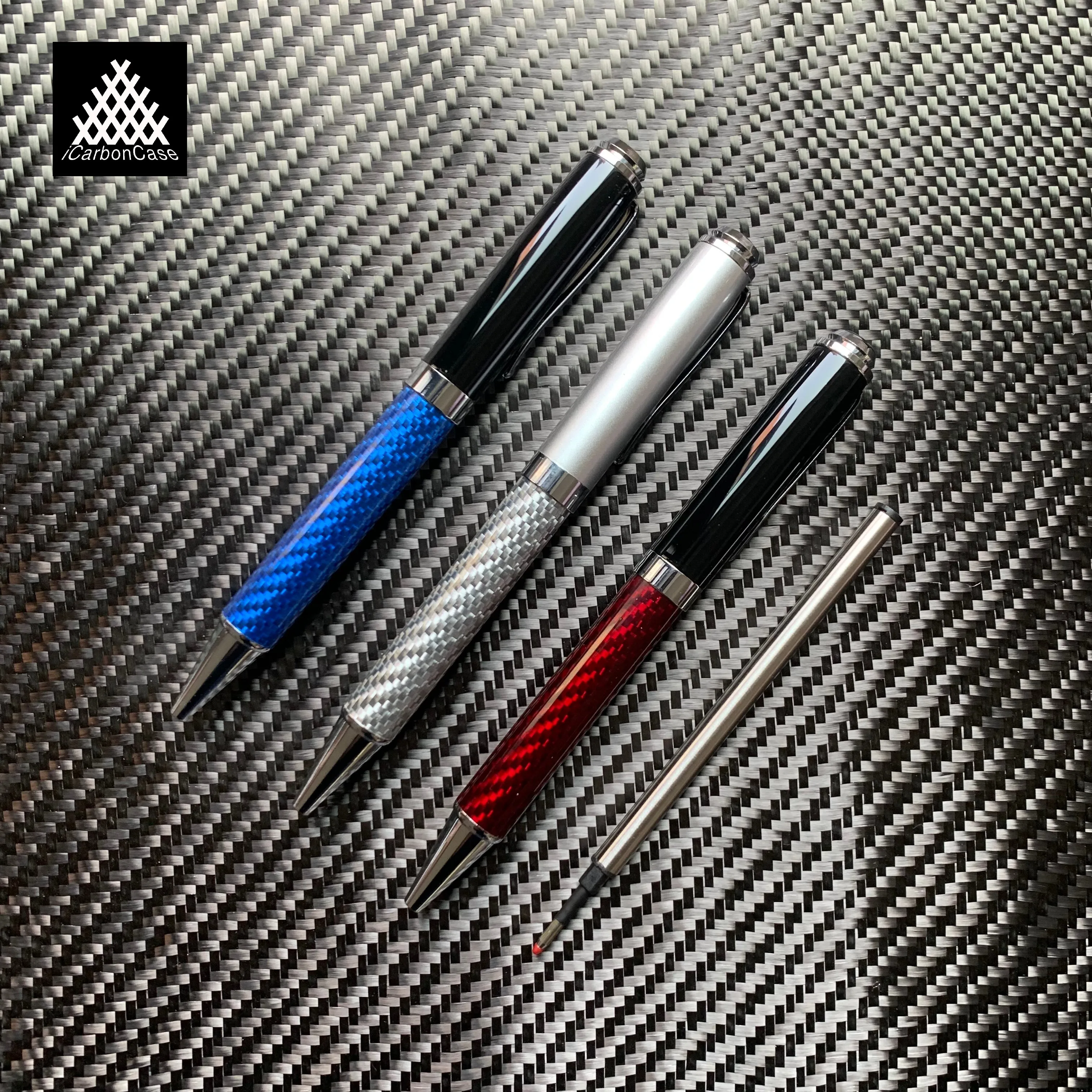 Real Woven Carbon Fiber Metal Black Ballpoint Pen Office Student Stationery Signature Pen
