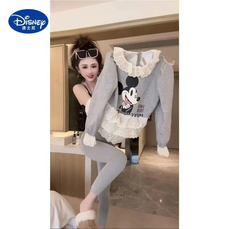 

Disney Children's Clothing K-Style Fleece Hoodie with Lace Trim & Cartoon Print | Loose Fit, Youthful Fashion