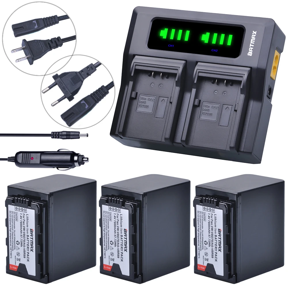 

Batmax 3pc VW-VBD78 VBD78 Battery+LED Rapid Dual Charger for Panasonic VBD78 VBR89 AJ-HPX260MC,HPX265MC,PX270,AG-FC100