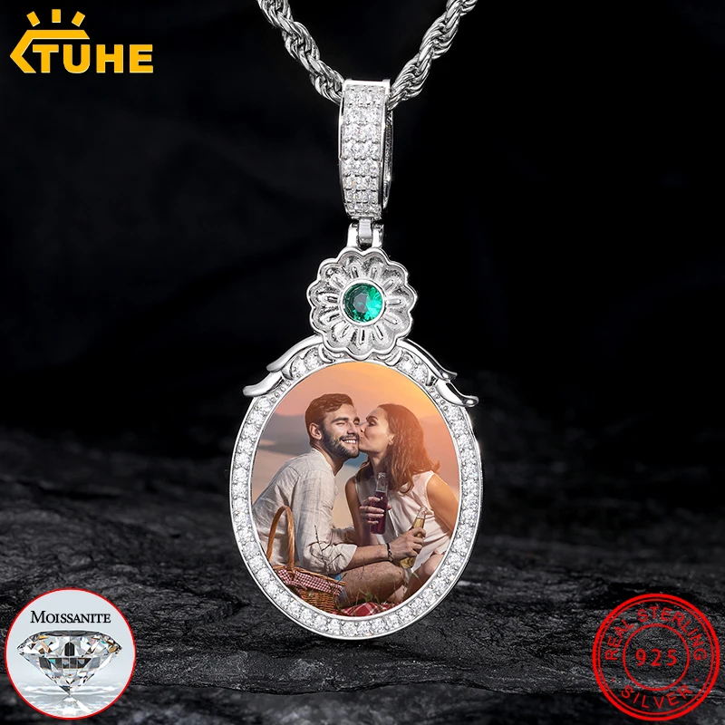 

New Arrival Silver 925 Custom Photos Pendant Necklace D VVS1 Moissanite GRA Certified HipHop Picture Chains Jewelry Memory Gifts