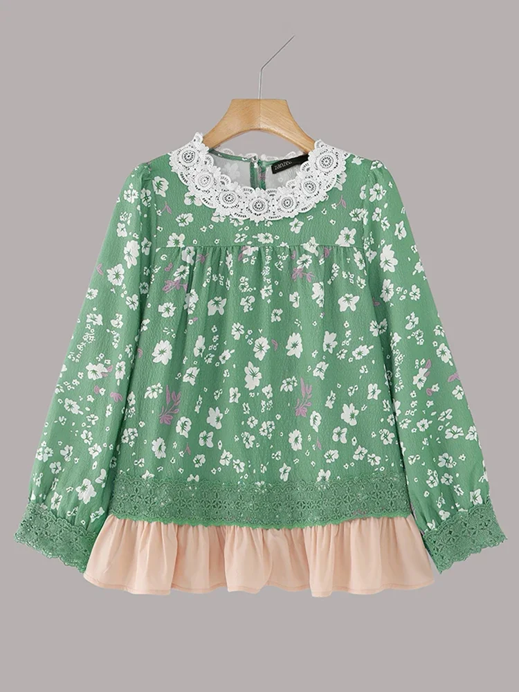 

ZANZEA, женские модные блузки, осень 2021, повседневные свободные блузки со шнуровкой, богемные туники с цветочным принтом, рубашки с длинными рукавами