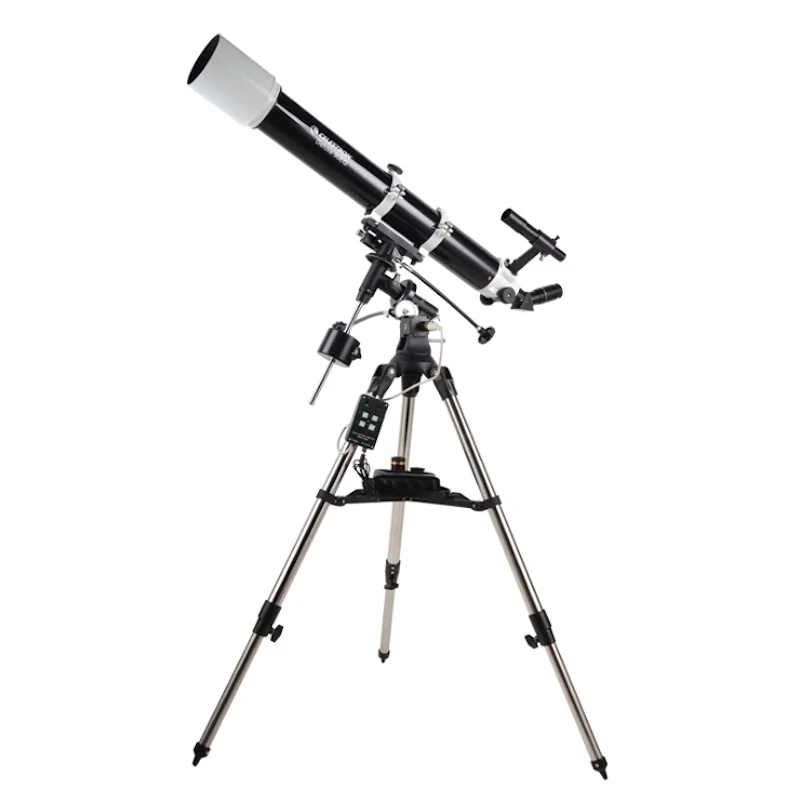 Celestron Deluxe 90EQ 90DX Astronomical Telescope, 90/910, EQ2 equatorial, Luxury Motor, Stainless Steel Tripod