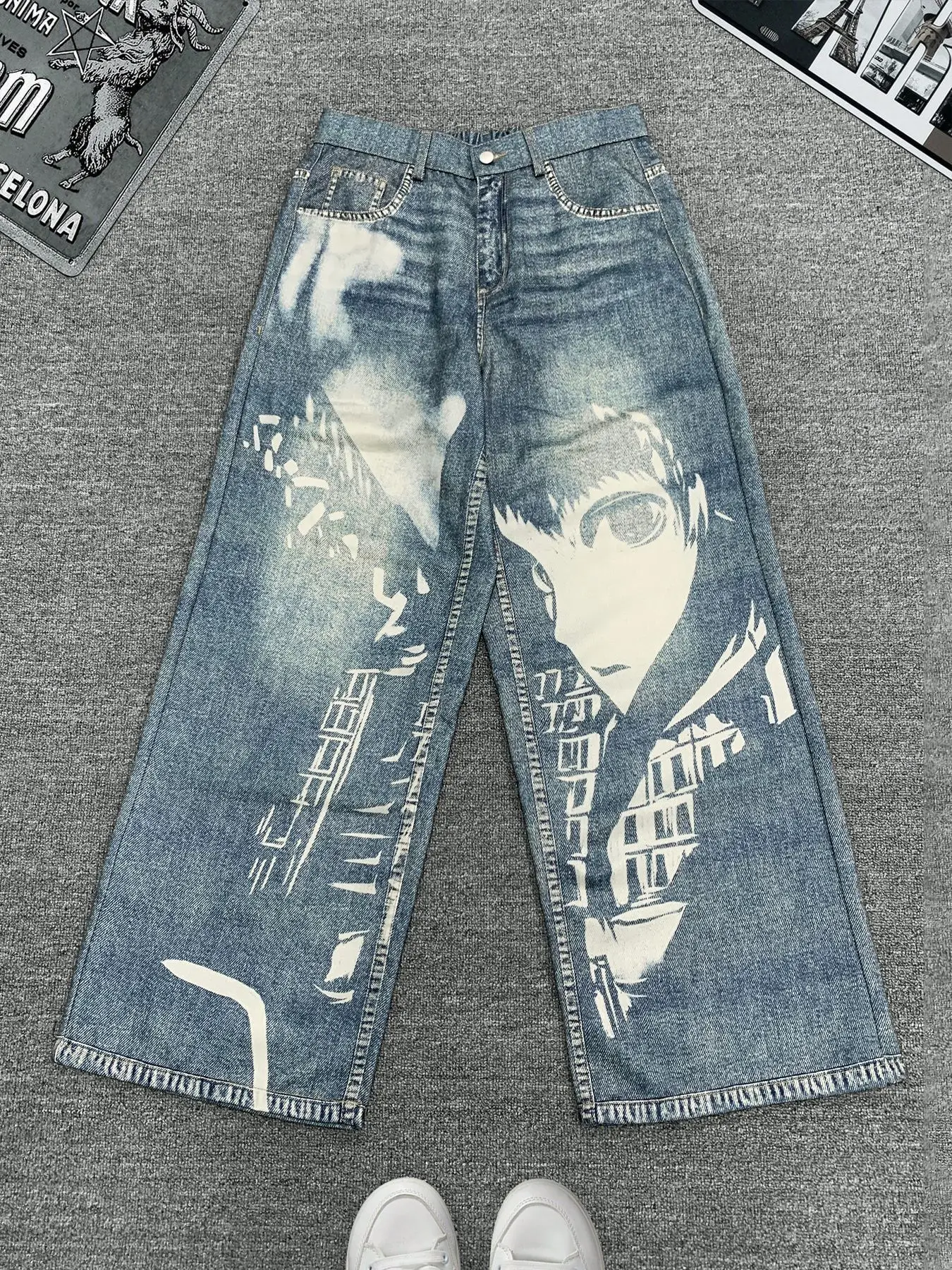 

Джинсы с граффити, мешковатые джинсы большого размера с высокой талией, винтажные прямые джинсы с широкими штанинами, удобные повседневные уличные брюки