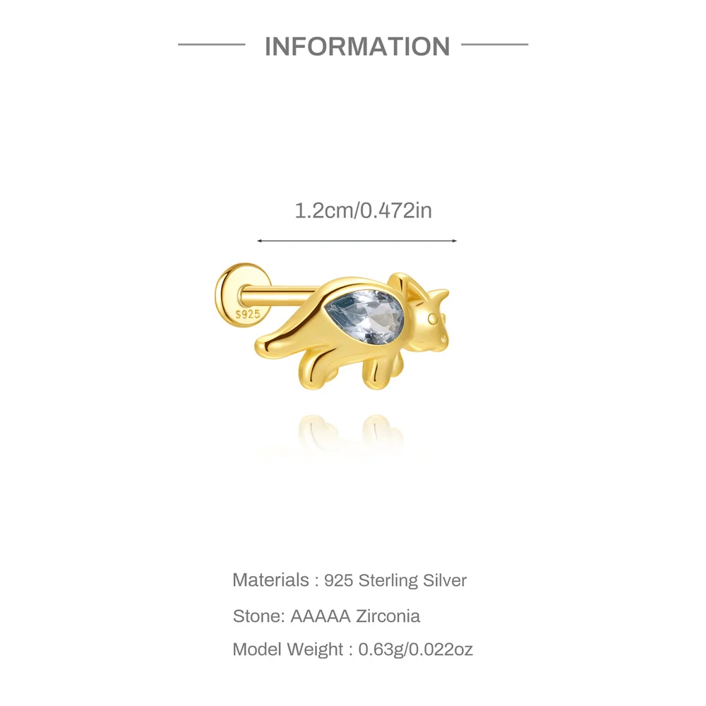 Aide 925 Sterling Silver 1Piece Geometric Zircon Piercing Earring For Women 18K Gold Flat Head Ear Studs Party Wedding Jewelry