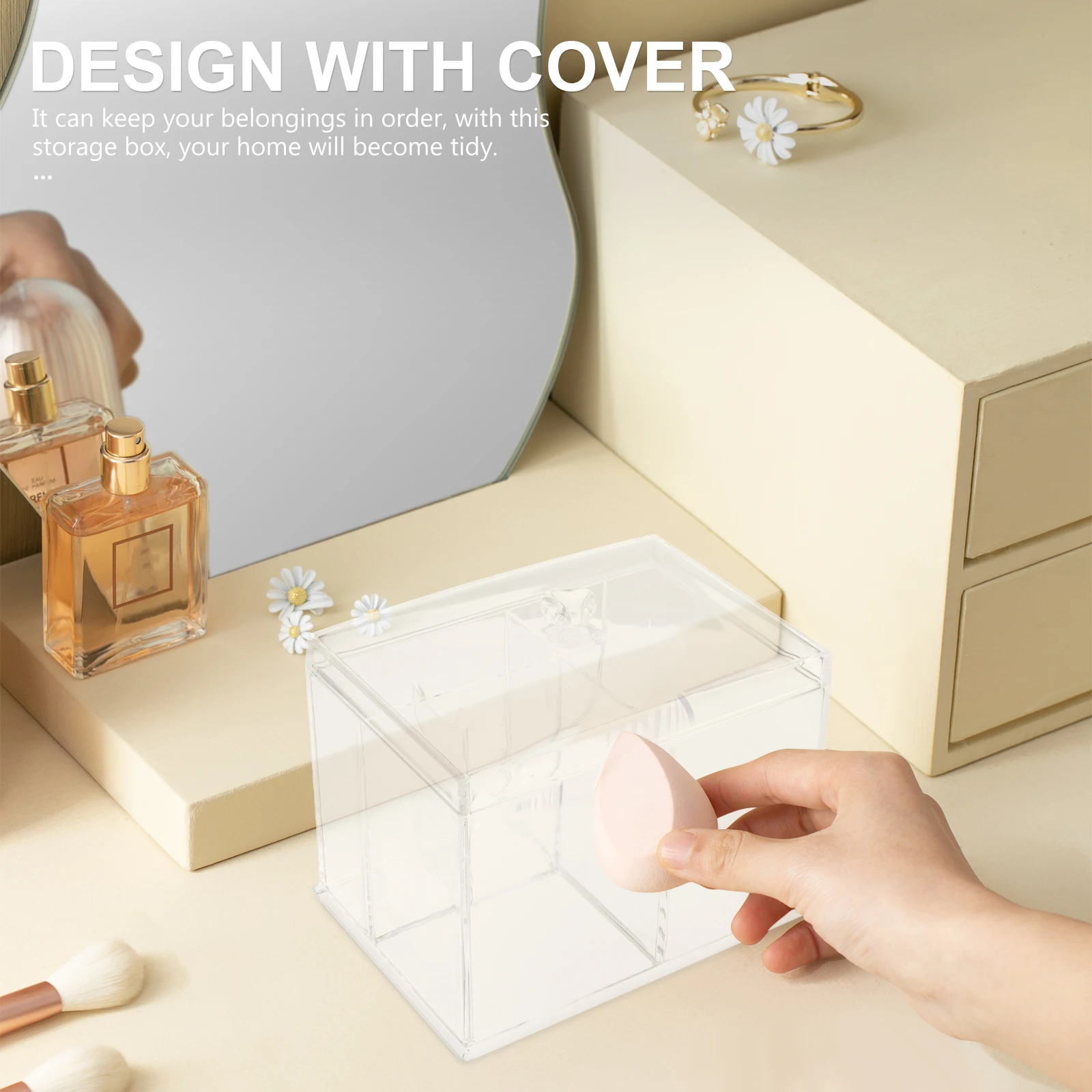 

1pc Acrylic Makeup Cotton Storage Box Multi-Grid Desktop Organizer For Lipstick Holder Home Tidy Solution