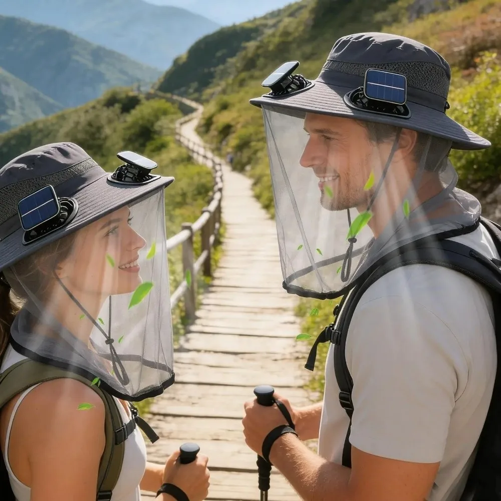 

Fashion Solar Powered Solar Fan Hat Dual Fans Wide Brim Cooling Fan Hat Cooling Fans UPF 50 Anti-UV Sun Hat Hiking