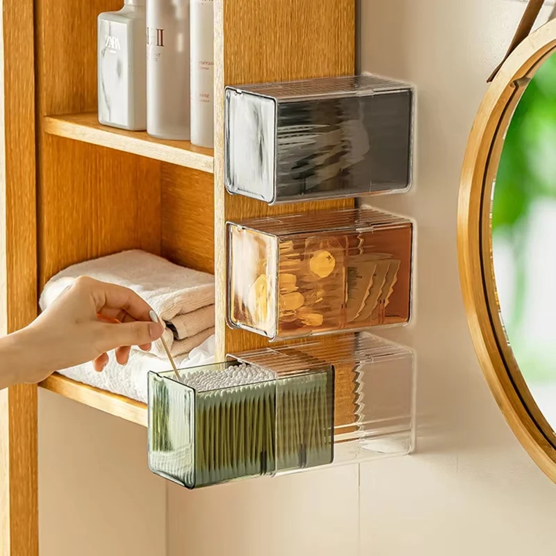 ABKP-Scatola portaoggetti per tamponi e tamponi da parete, contenitore cosmetico in plastica trasparente senza punzonatura con cassetto