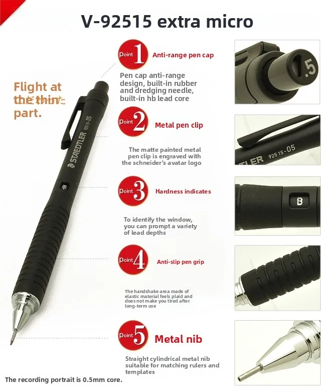 Ołówek mechaniczny STAEDTLER 925 15 0.3 0.5 0.7 0.9 MM do rysowania, pisania i kreślenia, czarny, artykuły biurowe i szkolne — zdjęcie produktu 6