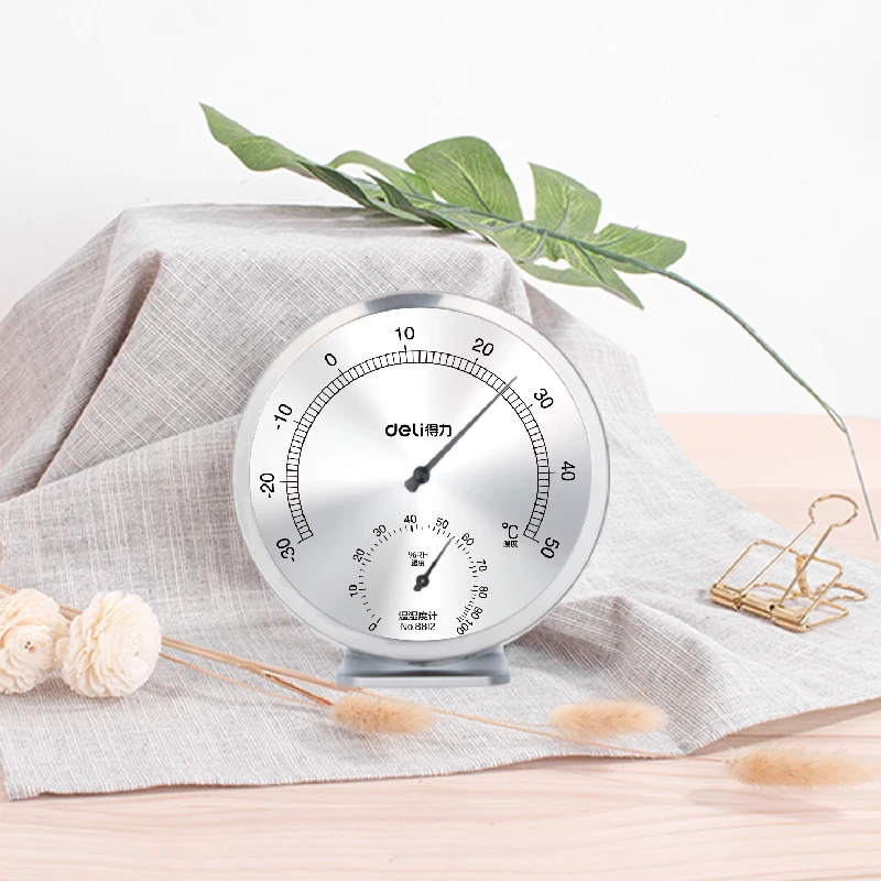 Deli 8812  8847 Stainless 304 Machanical Thermo-Hygrometer Induction Element No Need Battery Temperature And Humidity Meter