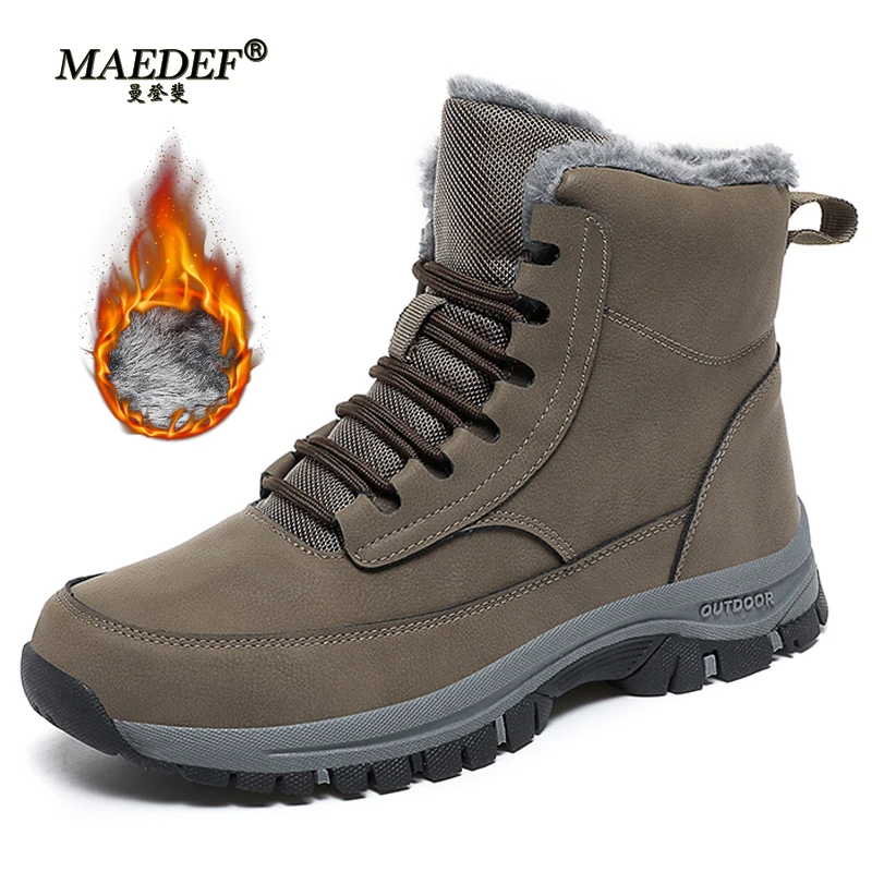 

MAEDEF Winter Boots Men Warm Plush Snow Boots Men's Hiking Boots Shoe Non-slip Wear-resistant Mountain Climbing Shoes for Men