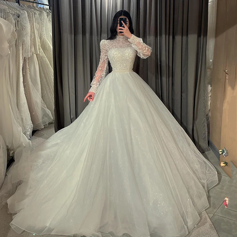 Eightree Elegant A-Line Wedding Dresses Puff Sleeve Sequines Princess Wedding Gowns Boho Beach Bridal Ball Prom Dress Customized