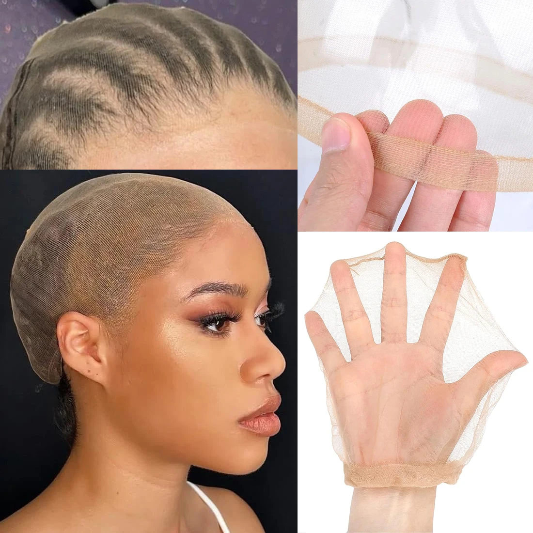 

HD Wig Cap, 6/10/24 Pcs Transparent Invisible and Sheer Breathable Ultra-thin Stretchy Stocking Caps for Lace Front Wigs