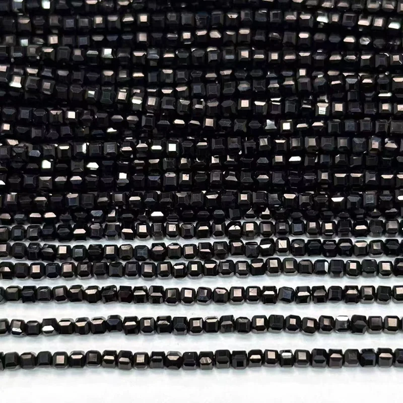 black Spinel faceted square 2mm 4mm wholesale for DIY  jewelry necklace 38cm LOOSE BEADS