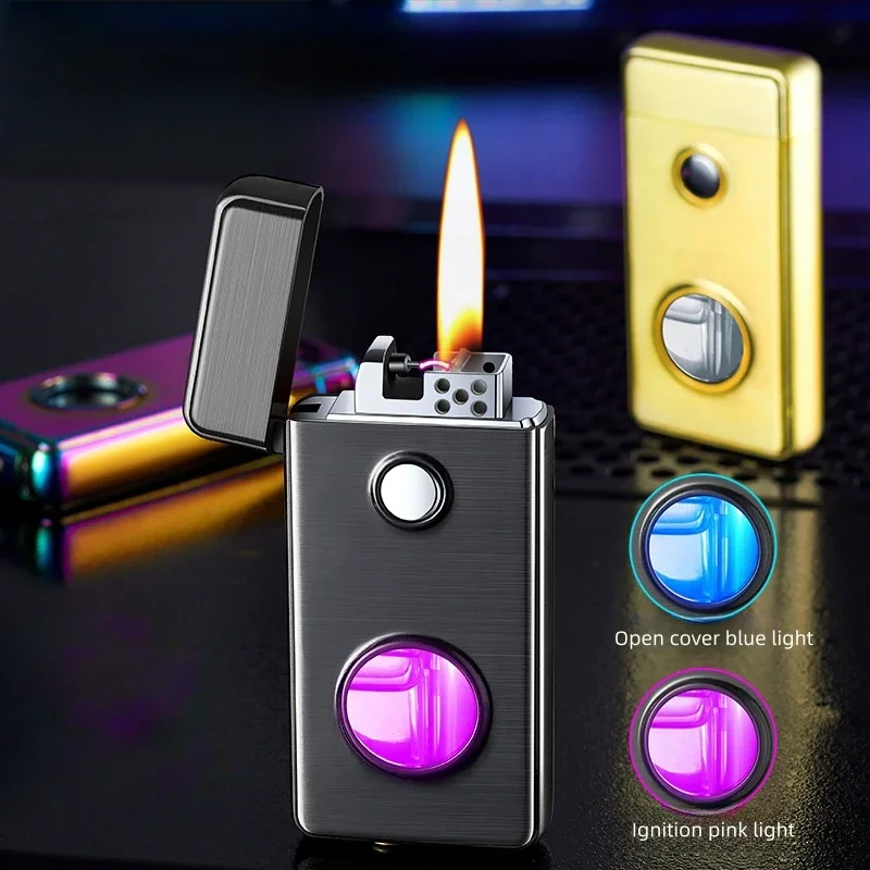 Metal Creative Arc Igniting Kerosene Lighter Visual Big Oil Warehouse Cool LED Colorful Lights Personalized USB Electric Lighter