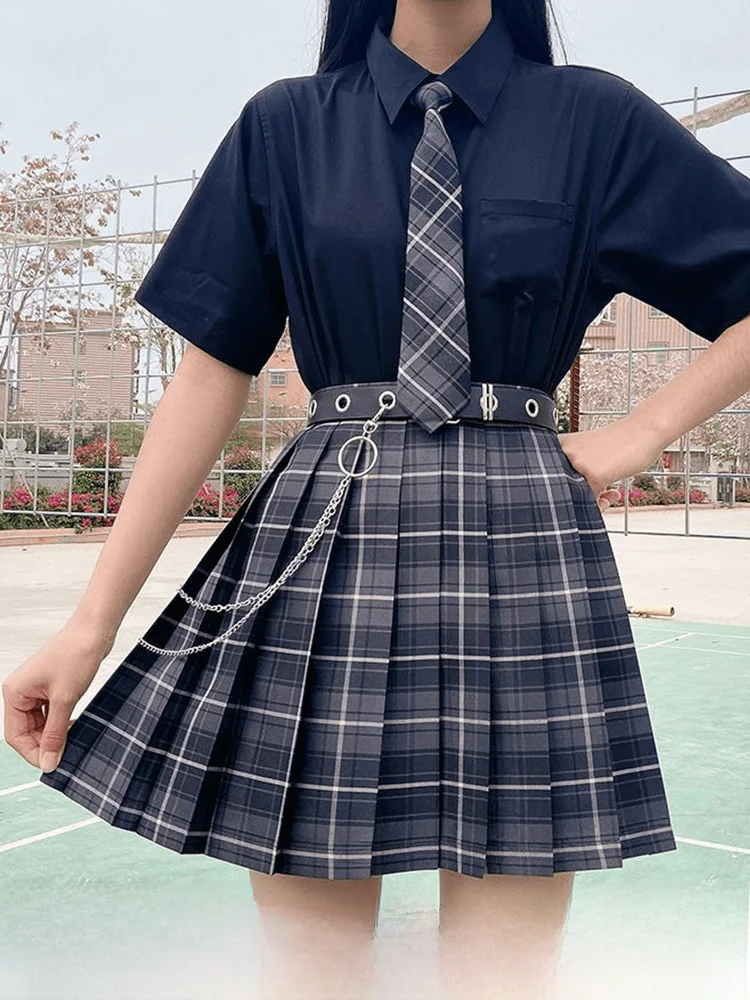plus Size JK Uniform Skirt Short Plaid A-Line Sweet Style mid Waist Design Summer Professional Full Set for Heavy Girls