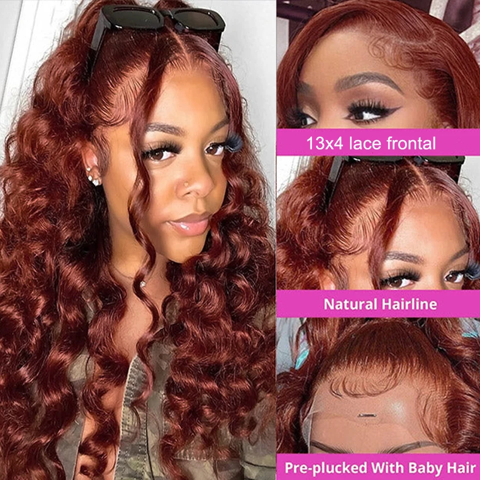 Loose Deep Wave Human Hair Bundles with 4x4 Closure 99j Burgundy Colored Bundles with closure Reddish Brown Colored Human Hair