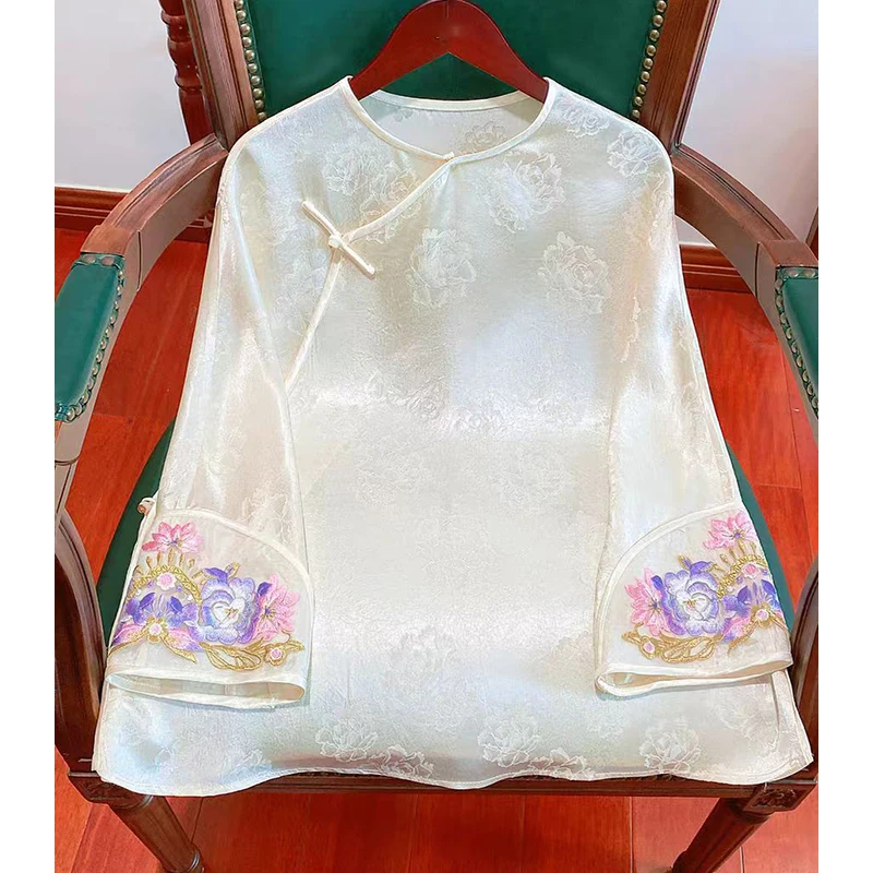 

High-end Spring Summer Women Embroidery Top Elegant Lady Loose Acetate Coat Traditional Chinese Garments S-XXL