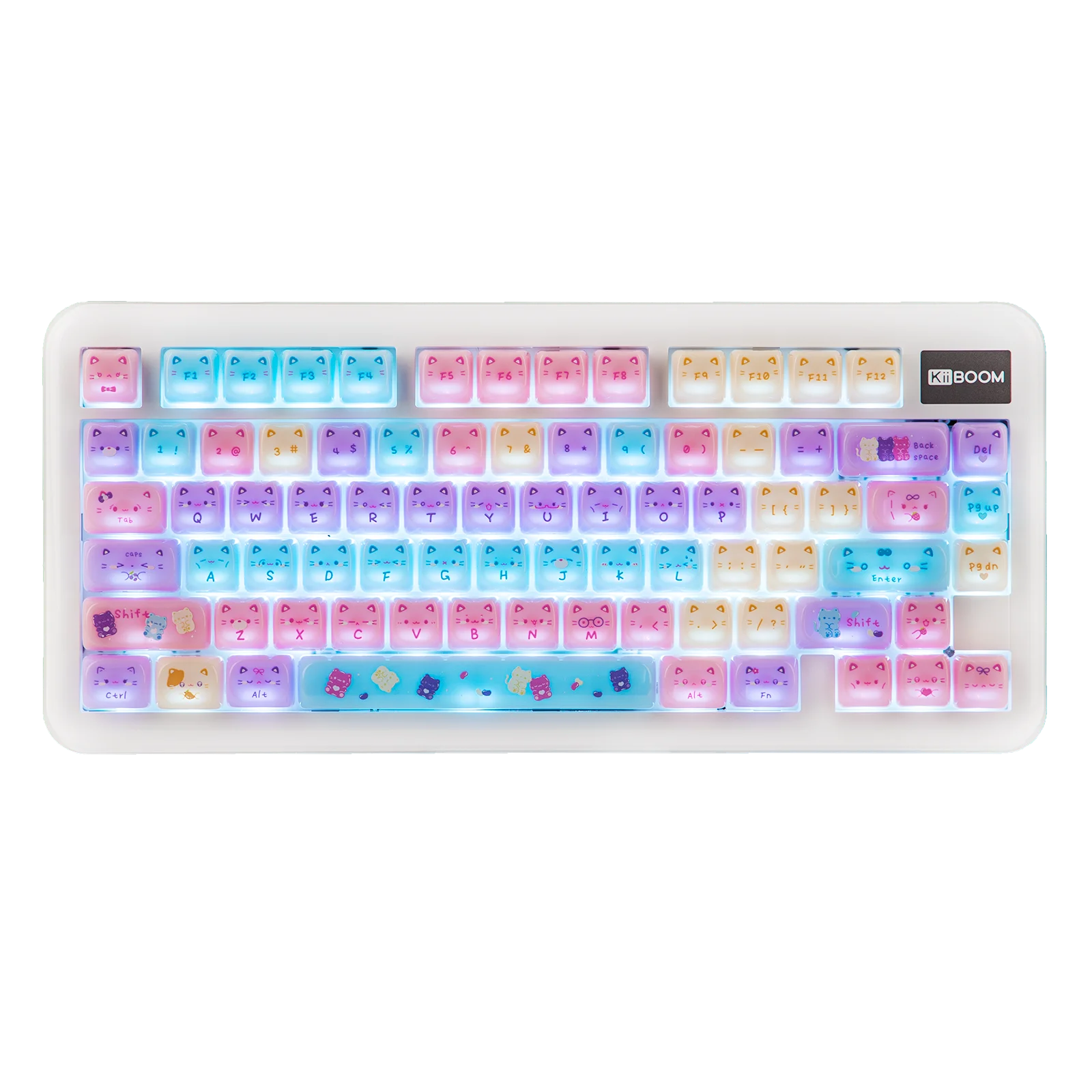KiiBOOM Meow Pudding PC Translucent Keycap Set 134 MAO Profile Keys for 60%/65%/75%/TKL/96%/Full-sized Mechanical Keyboard