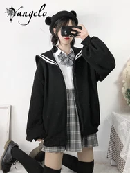 Yangelo Japanese Harajuku Navy Collar Coat Women Punk Sailor Suit JK Uniform Aesthetics Cute Bubble Sleeve Top College Style