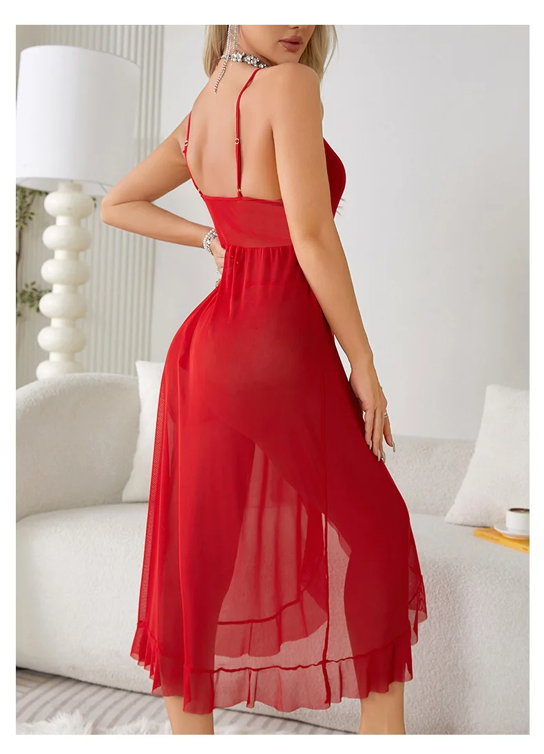 Costume sexy da donna Moda Biancheria intima sexy in pizzo Maglia di chiffon Camicia da notte Lingerie floreale Corsetto Pigiama sexy in pizzo Abito da sera