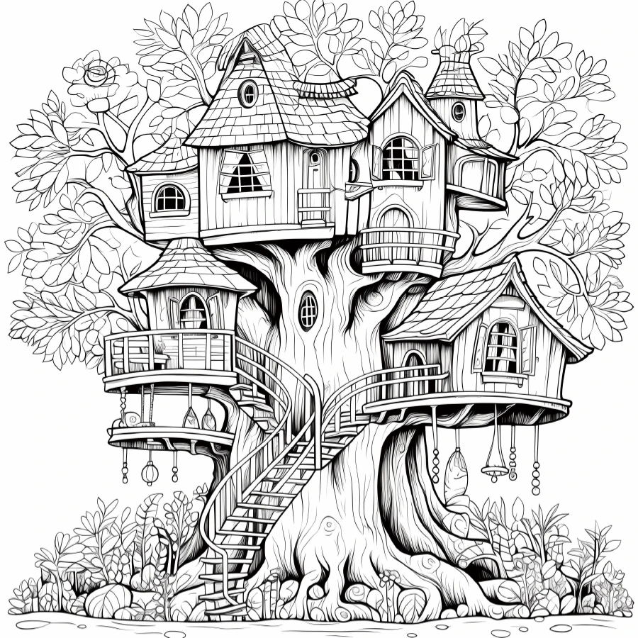 Adult Picture Book Treehouse Wonderland Coloring Book 20 Page For Relieve Stress Kill Time Kid Graffiti Painting Drawing