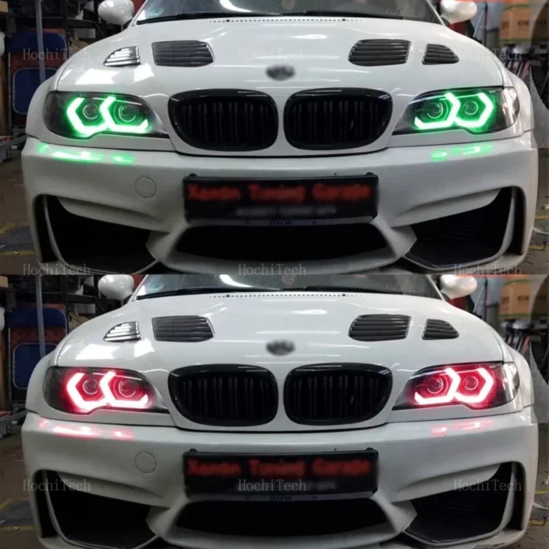 For BMW E46 Coupe Cabrio Convertible Facelift 2004-2006 RGB Colorful Angel Eyes Ring Led M4 Style APP Control Headlight DRL view 4