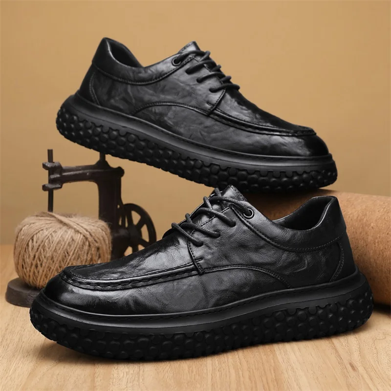 

Designer Men's Genuine Leather Casual Shoes Autumn Retro Loafers Lace-up Casual Driving Shoes Men Fashion Grooms Wedding Shoes