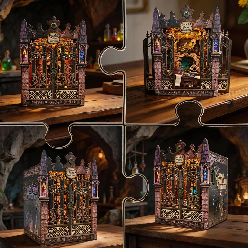 DIY Night Edition Potion Shop Miniature Scene Wooden 3D Puzzle Light-Up Model Toy for Collectors Decor