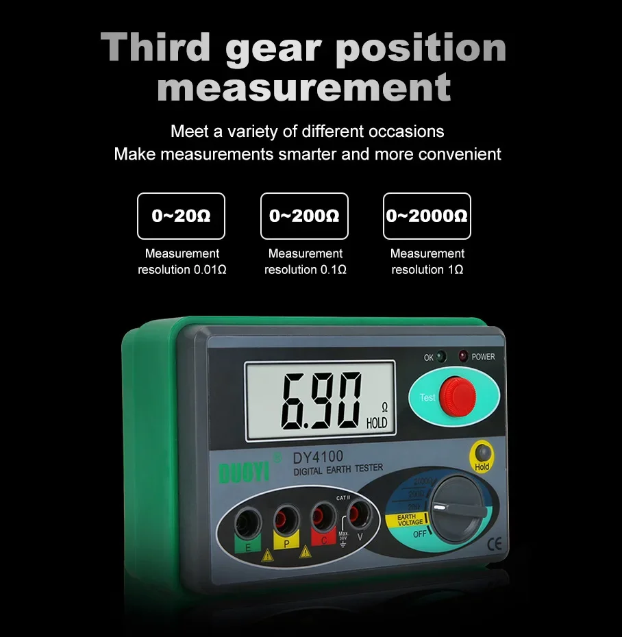 DY4100 multimetro digitale Megohmmeter Tester di resistenza di terra Tester di resistenza del misuratore da 0-2000 Ohm a terra