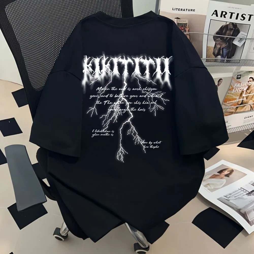 

Новая летняя мужская модная ретро-молния с буквенным принтом, удобная и дышащая футболка с круглым вырезом, уличный топ