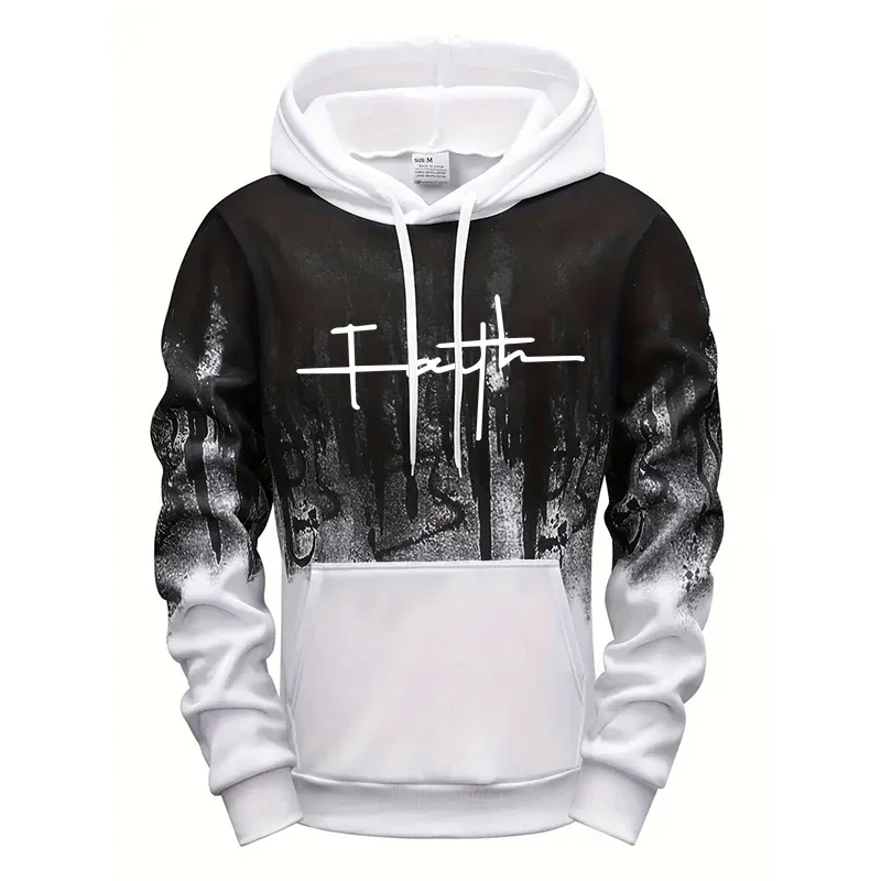

Faith Men Splatter Hoodie Fall Winter Streetwear Outdoor Casual Sporty Hooded Sweatshirt Comfort Budget Athleisure Men's Clothes