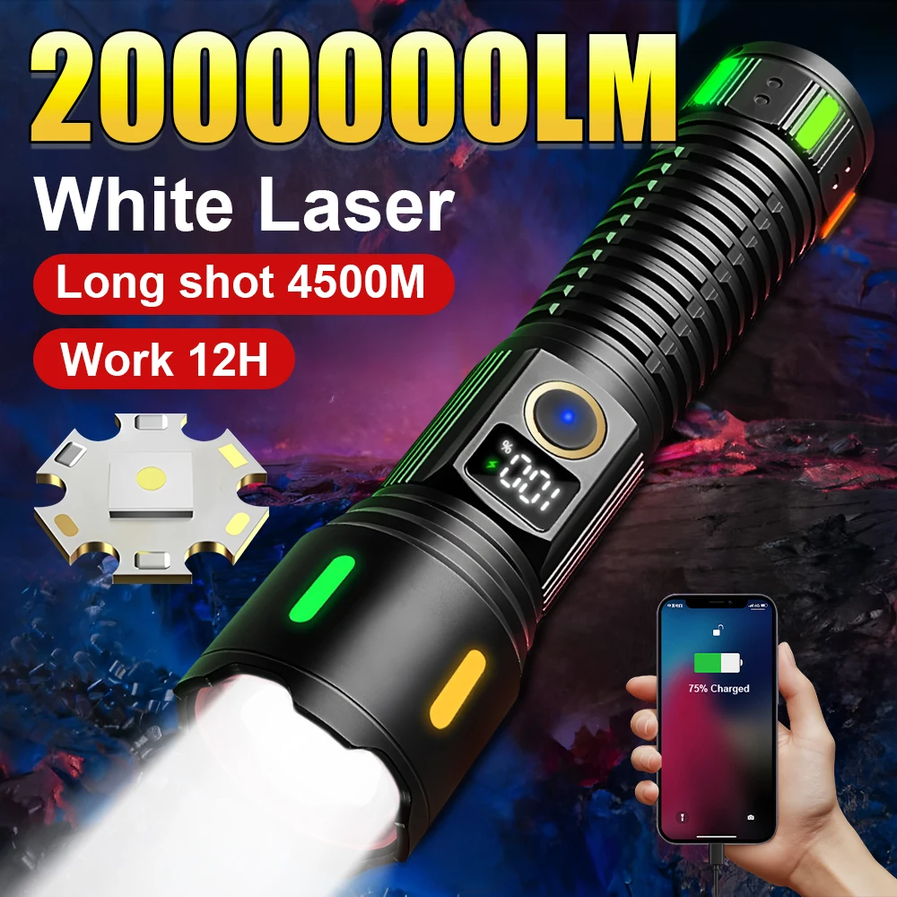 

2000000LM Highlight Flashlight Strong Hand Light Portable Torch Lamp Outdoor Camping Hiking Hand Lamp USB Rechargeable LED Light