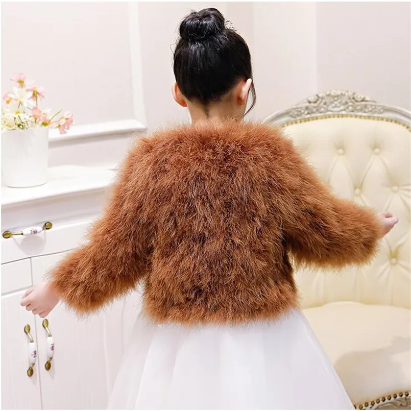 Neue 2025 Frauen Kinder Mädchen Winter Natürliche 100% Straußen Feder Türkei Pelzmantel Hochzeit blumenmädchen Jacke