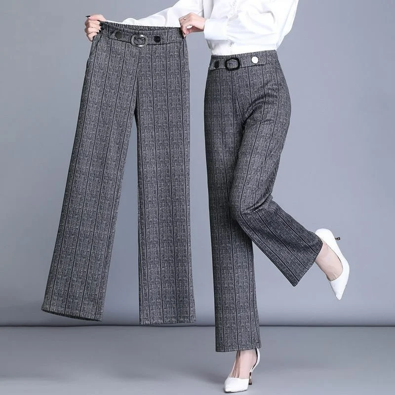 2023 Autumn New High Waist Wide Leg Pants Women's Korean Fashion Loose Solid Belt Pocket Commuter Slim Casual Straight Trousers