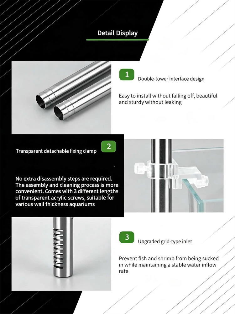 Aquarium Filter Inlet and Outlet Oil Removal Membrane Filter Tube Stainless Steel Tube Fish Tank Filter Cleaning Supplies 12-16M