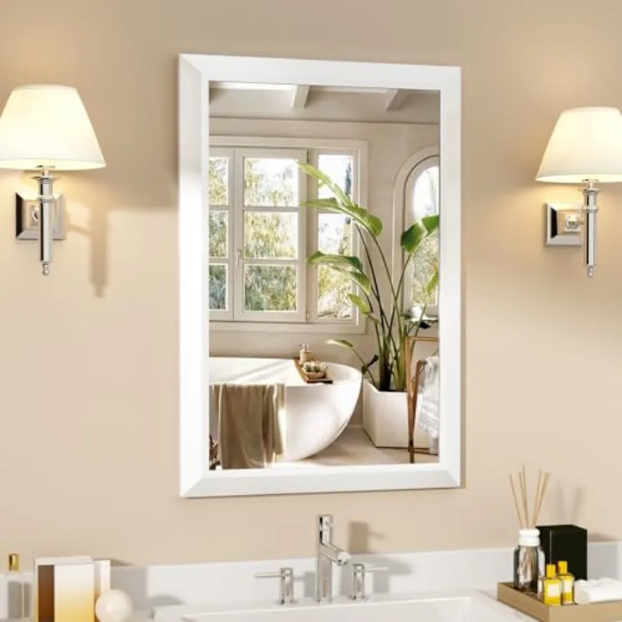 

Matte Bathroom Mirror for Over Sink 24"x 36" Metal Thick Framed Rectangle Vanity Mirror for Wall Right Angle Corner Anti-Rust H