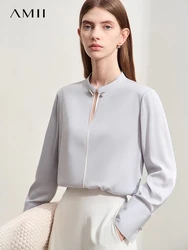 Amii minimalismo 2024 camicia da donna estiva nuova camicetta di seta di gelso impiombata con fibbia a catena con colletto alla coreana di lusso leggero femminile 12422171