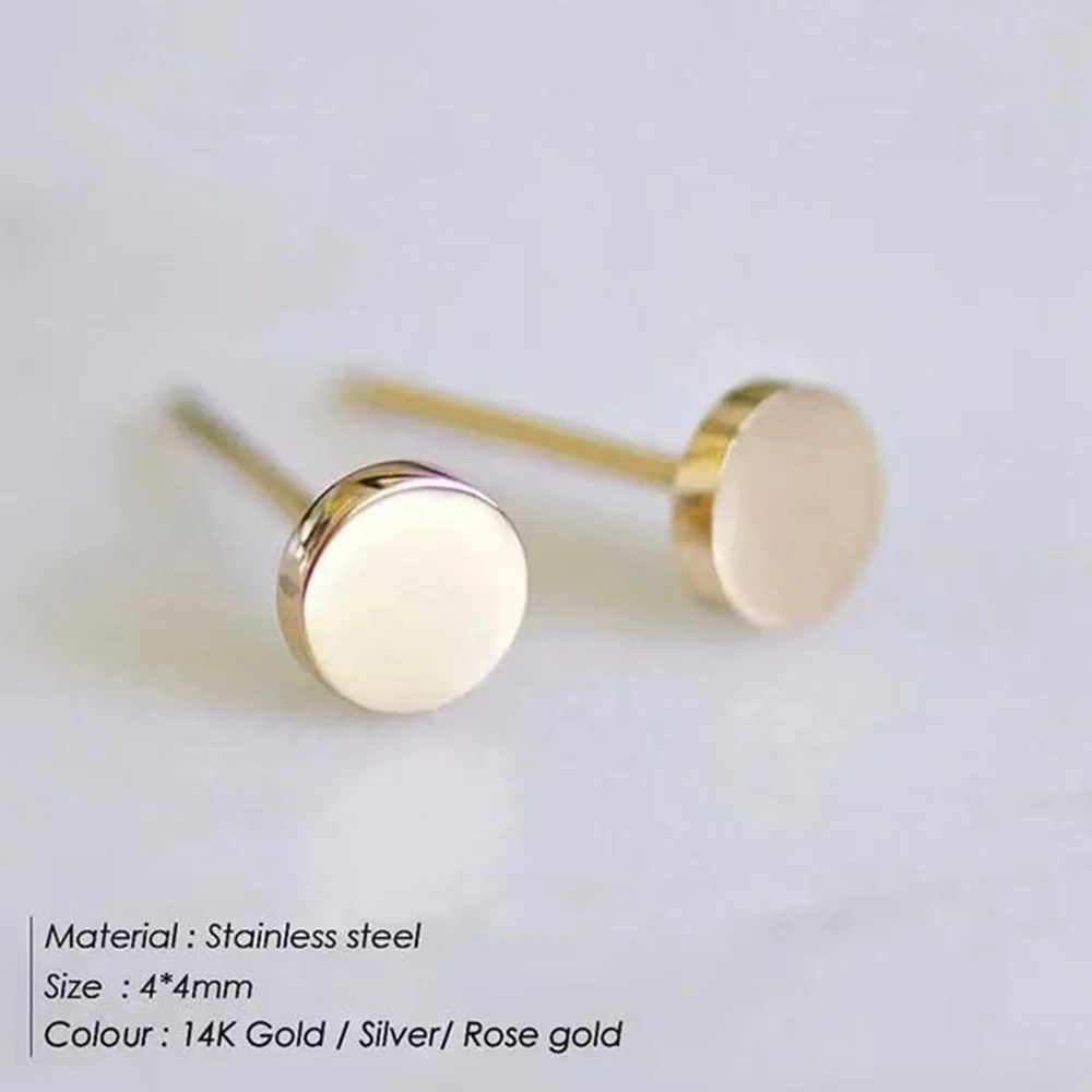 SUNIBI-pendientes de tuerca de acero inoxidable para mujer y niña, Mini pendientes redondos de Color dorado, joyería minimalista, venta al por mayor