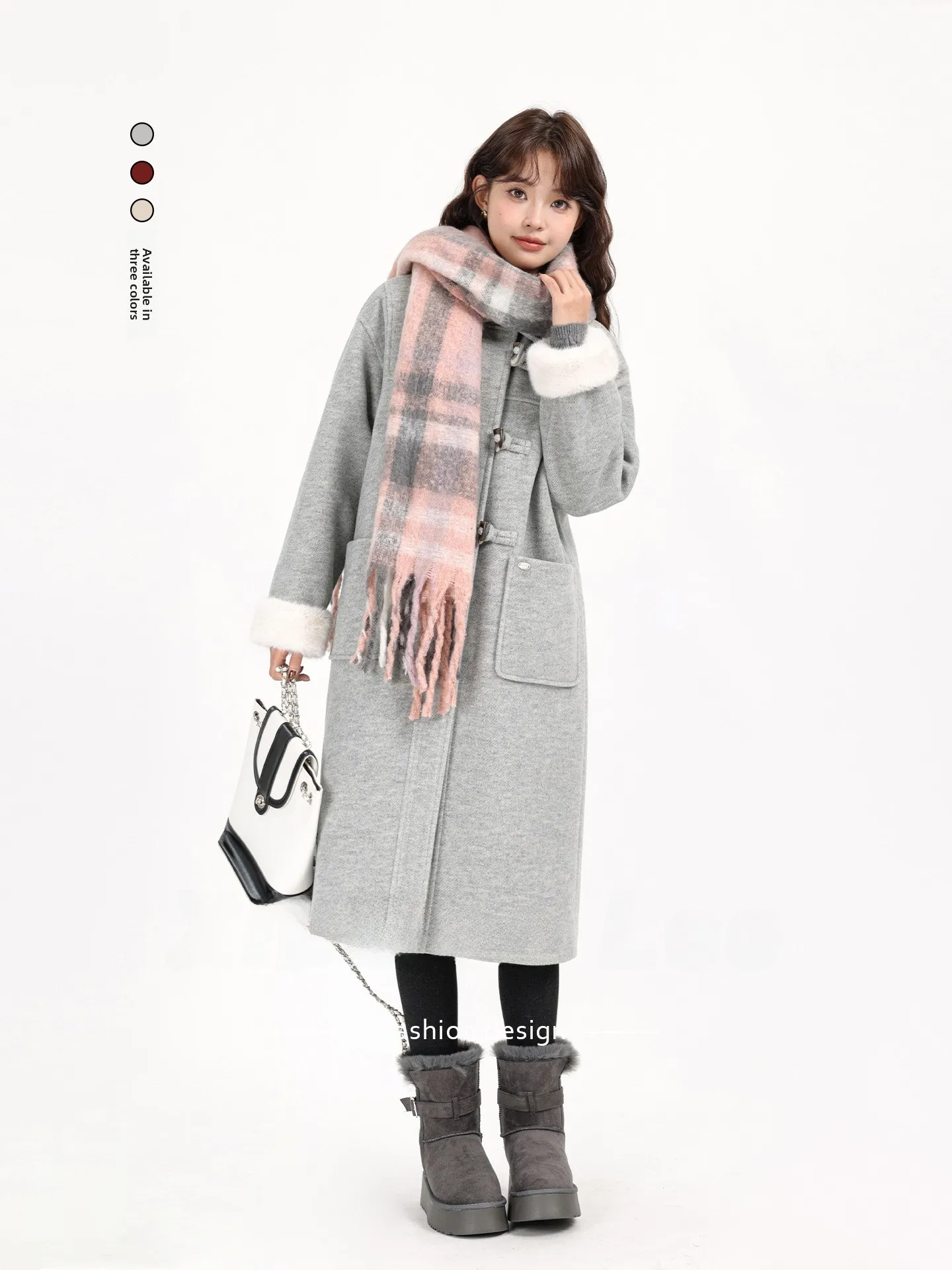 

Korean Sle Long Woolen Coat with Notched Collar And Horn Buttons Ele Youthful Winter Outerwear Fce Lined Commute Fri...